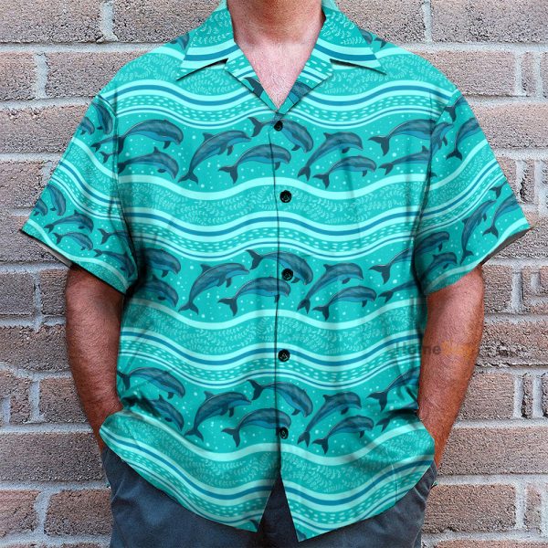 Dolphin Wave Pattern Blue Ocean Hawaiian Shirt & Beach Shorts