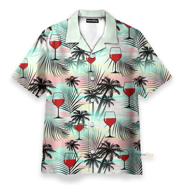 Red Wine Coconut Tree Pattern Hawaiian Shirt & Beach Shorts