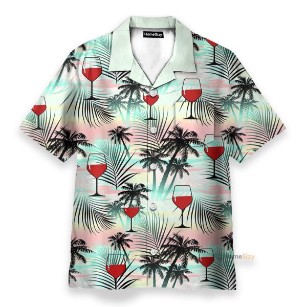 Red Wine Coconut Tree Pattern Hawaiian Shirt & Beach Shorts