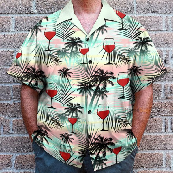 Red Wine Coconut Tree Pattern Hawaiian Shirt & Beach Shorts