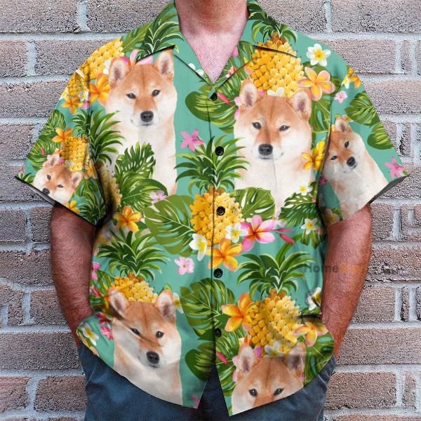 Tropical Pineapple Shiba Funny Button'S Up Shirts Hawaiian Shirt & Beach Shorts