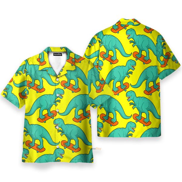 Funny Tyrannosaurus Rex On Skateboard Hawaiian Shirt & Beach Shorts