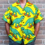 Funny Tyrannosaurus Rex On Skateboard Hawaiian Shirt & Beach Shorts