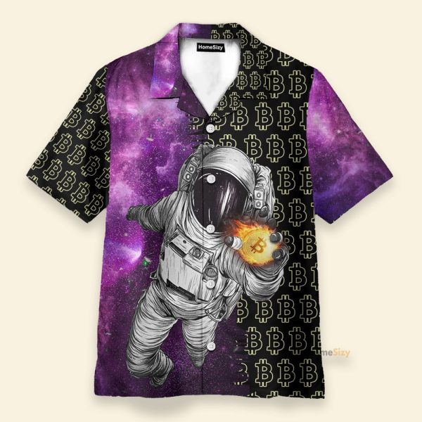 Astronaut Handles Bitcoin In The Galaxy Hawaiian Shirt