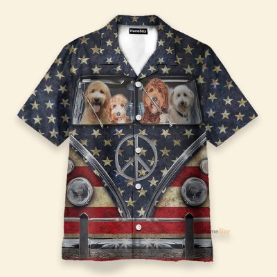 Goldendoodle Flag Hippie Bus Hawaiian Shirt