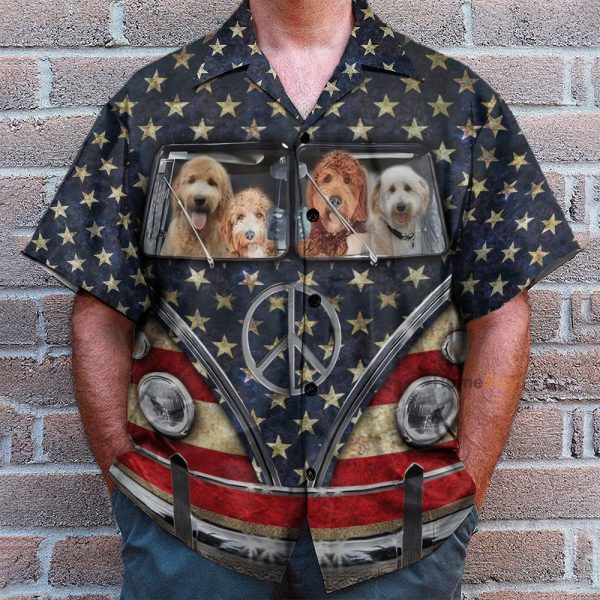Goldendoodle Flag Hippie Bus Hawaiian Shirt