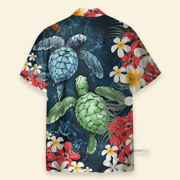 Sea Turtle And Plumeria Flowers Pattern Hawaiian Shirt
