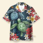 Sea Turtle And Plumeria Flowers Pattern Hawaiian Shirt
