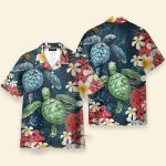 Sea Turtle And Plumeria Flowers Pattern Hawaiian Shirt