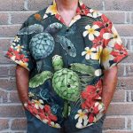 Sea Turtle And Plumeria Flowers Pattern Hawaiian Shirt
