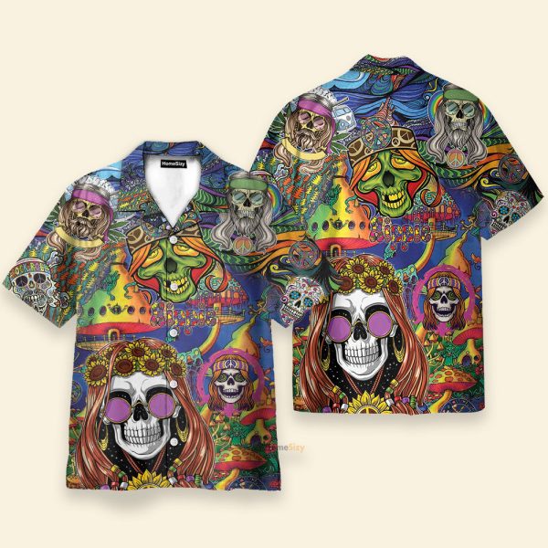 Colorful Skull Hippie Hawaiian Shirt
