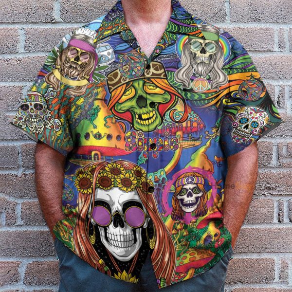Colorful Skull Hippie Hawaiian Shirt