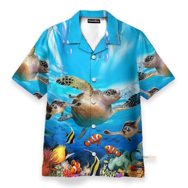 Summer Time Sea Turtle Men'S Button'S Up Shirts Hawaiian Shirt