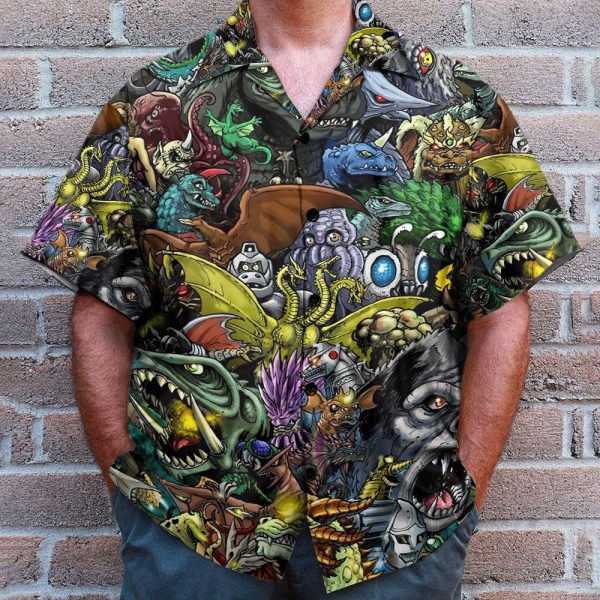 Gadzillo Collage Kaiju Monsters Cosplay Costume Hawaiian Shirt Qt205182