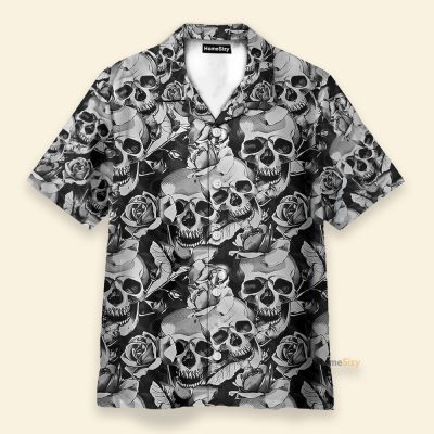 Black And White Skull Hawaiian Shirt & Beach Shorts