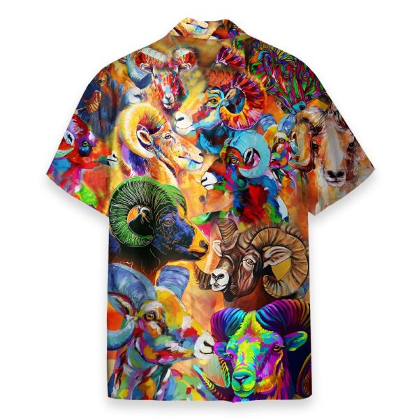 Colorful Bighorn Sheep Watercolor Painting Hawaiian Shirt