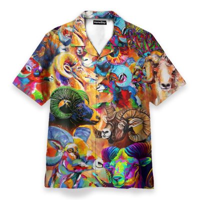 Colorful Bighorn Sheep Watercolor Painting Hawaiian Shirt