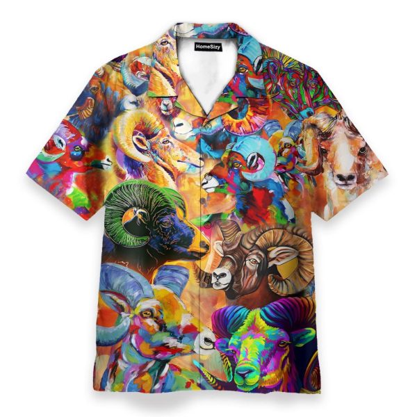 Colorful Bighorn Sheep Watercolor Painting Hawaiian Shirt