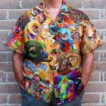 Colorful Bighorn Sheep Watercolor Painting Hawaiian Shirt