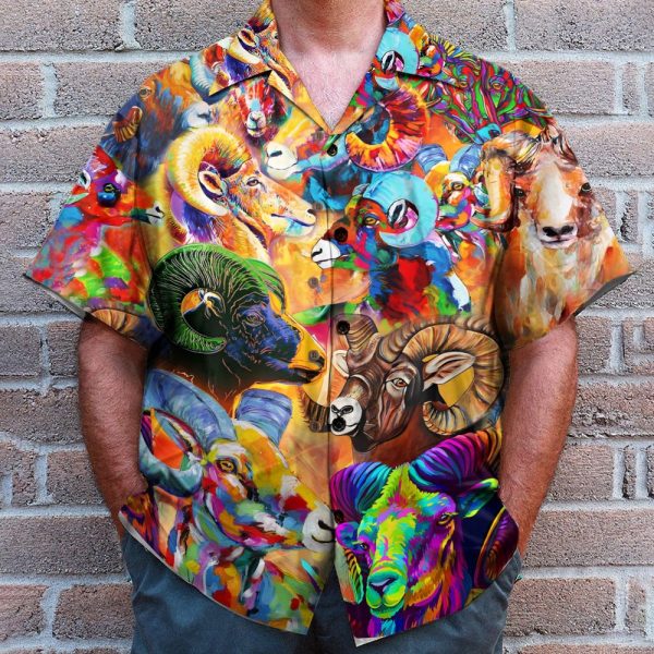 Colorful Bighorn Sheep Watercolor Painting Hawaiian Shirt