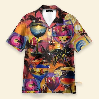 It'S Time For Wine Men'S Button'S Up Shirts Hawaiian Shirt