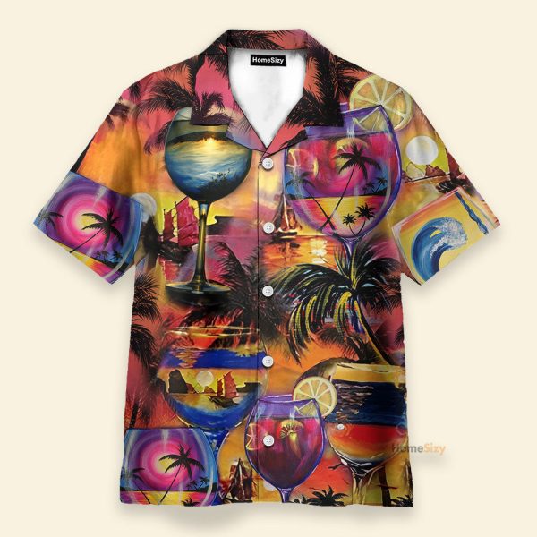 It'S Time For Wine Men'S Button'S Up Shirts Hawaiian Shirt