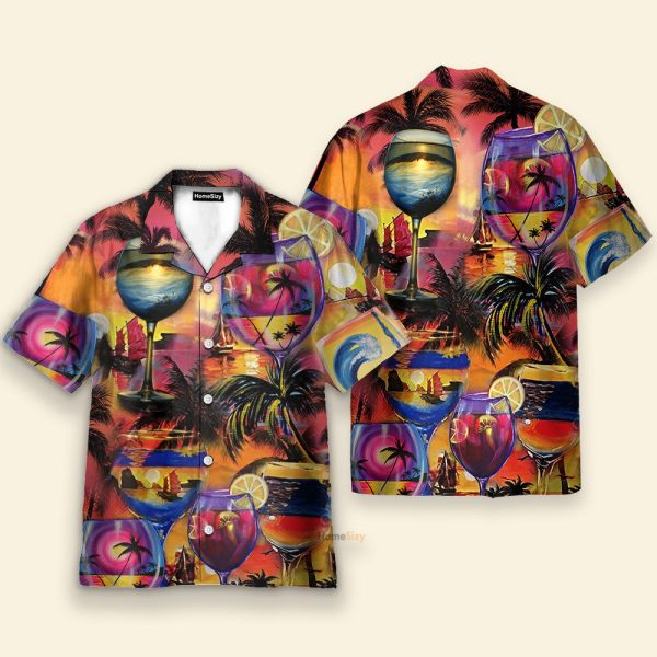 It'S Time For Wine Men'S Button'S Up Shirts Hawaiian Shirt
