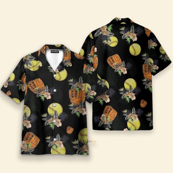 Softball Tropical Men'S Button'S Up Shirts Hawaiian Shirt