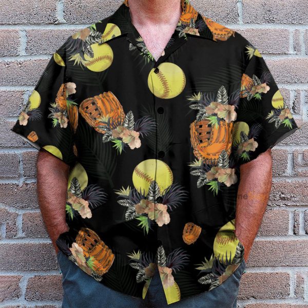 Softball Tropical Men'S Button'S Up Shirts Hawaiian Shirt