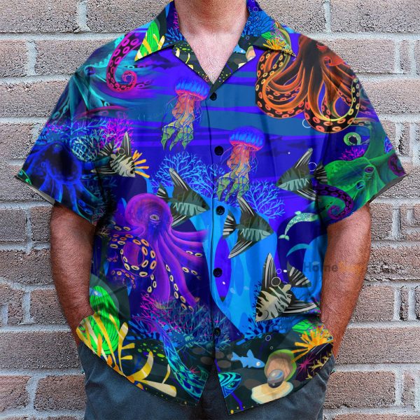 Undersea Octopus Men'S Button'S Up Shirts Hawaiian Shirt