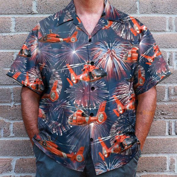 Us Coast Guard Helicopter Eurocopter Mh-65 Dolphin Hawaiian Shirt