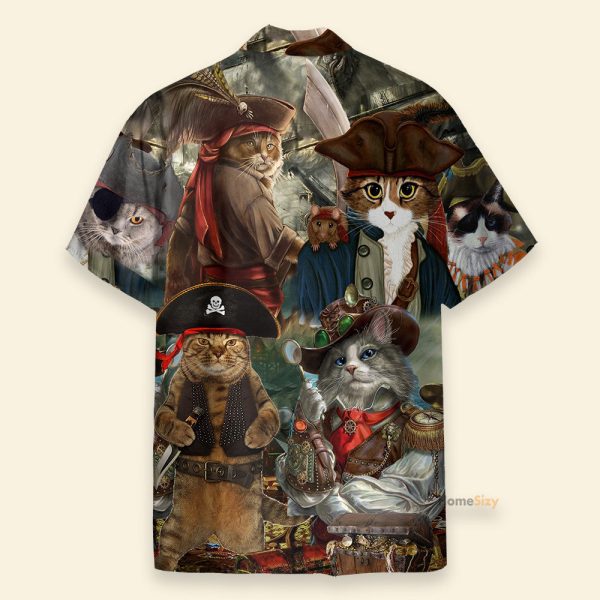 Pirate Captain Cat Funny Button'S Up Shirts Hawaiian Shirt