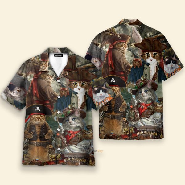Pirate Captain Cat Funny Button'S Up Shirts Hawaiian Shirt