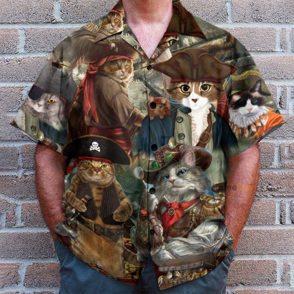 Pirate Captain Cat Funny Button'S Up Shirts Hawaiian Shirt