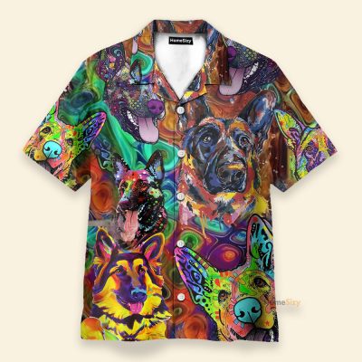 Amazing German Shepherd Colorful Hippie Hawaiian Shirt