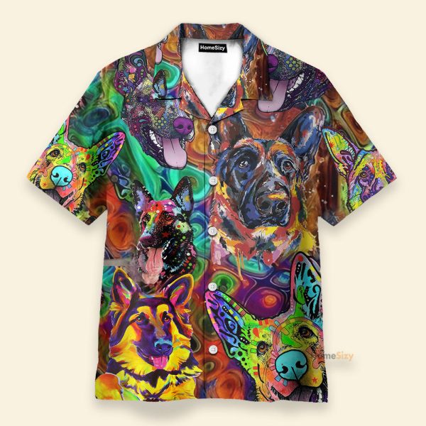 Amazing German Shepherd Colorful Hippie Hawaiian Shirt