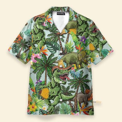Taco T-Rex Tropical Leaves Pattern Hawaiian Shirt