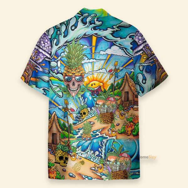 Colorful Pineapple Skull Beach Hawaiian Shirt
