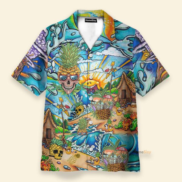 Colorful Pineapple Skull Beach Hawaiian Shirt