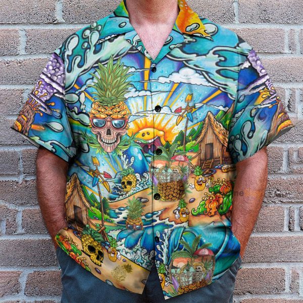 Colorful Pineapple Skull Beach Hawaiian Shirt