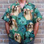 Cavalier King Charles Spaniel Dog In Tropical Green Leaves Hawaiian Shirt