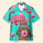 British Shorthair Cat In Sunglasses With A Pink Donut Hawaiian Shirt