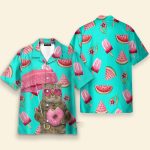 British Shorthair Cat In Sunglasses With A Pink Donut Hawaiian Shirt