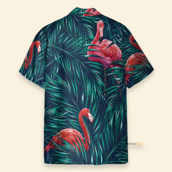 Flamingo In Tropical Green Leaves Hawaiian Shirt & Beach Shorts