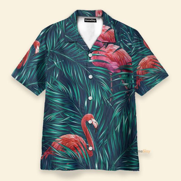 Flamingo In Tropical Green Leaves Hawaiian Shirt & Beach Shorts
