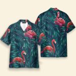 Flamingo In Tropical Green Leaves Hawaiian Shirt & Beach Shorts