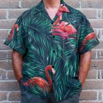 Flamingo In Tropical Green Leaves Hawaiian Shirt & Beach Shorts