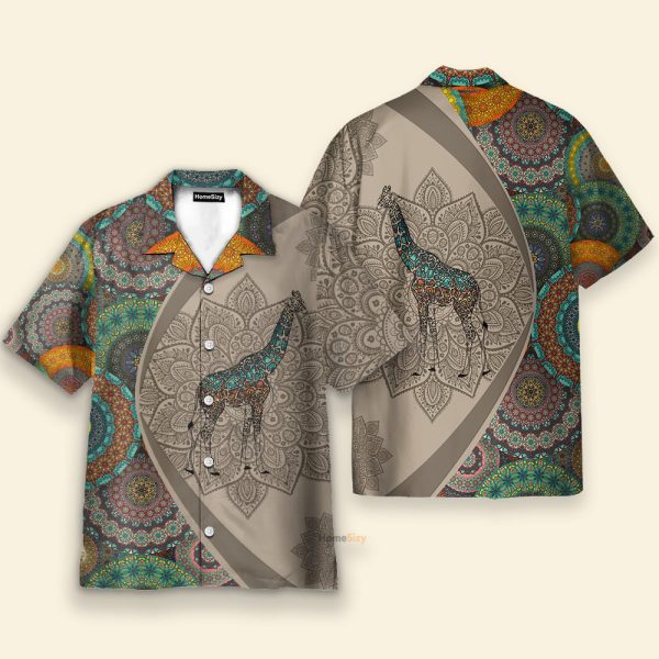 Giraffe Men'S Button'S Up Shirts Hawaiian Shirt