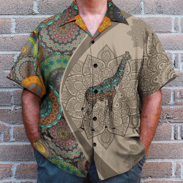 Giraffe Men'S Button'S Up Shirts Hawaiian Shirt