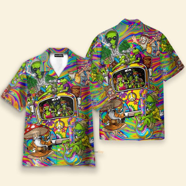Hippie Mushroom Bus Men'S Button'S Up Shirts Hawaiian Shirt